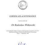 Certyfikat 1996.09.03 E.A.C.M.F.S Zurych Szwajcaria